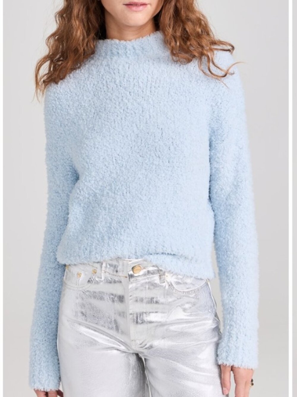 Enza Costa Wool Mock Neck Sweater Fuzzy Cozy Size L